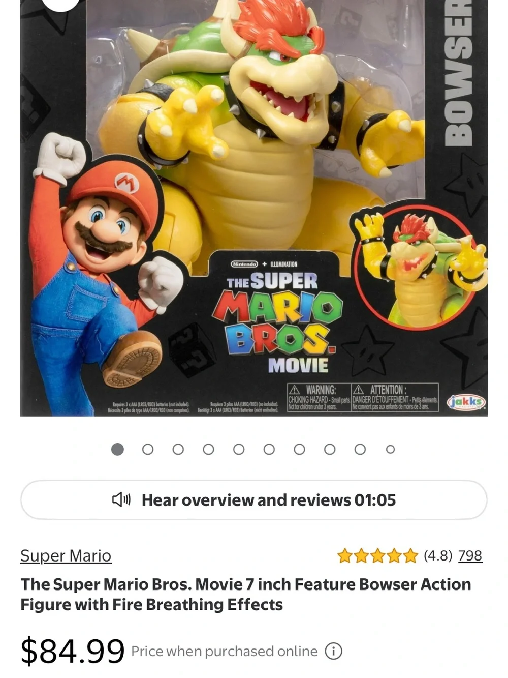 Rare Light up, fire breathing, moveable Bowser action figure toy